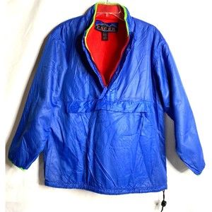 Vintage Pacer Reversible Red Fleece Lined 1/4 Zip Blue Windbreaker Jacket Small
